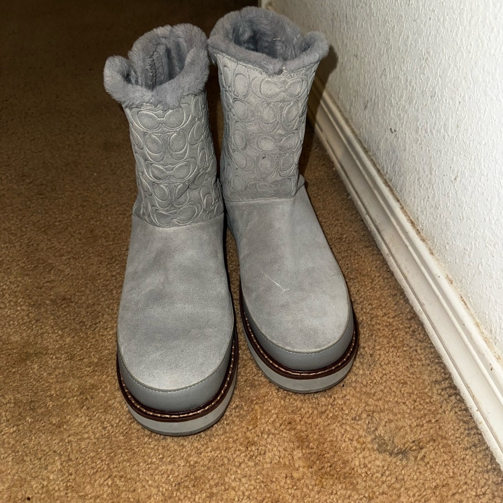 Coach Isa Monogram Suede Faux Fur Lined Boot.